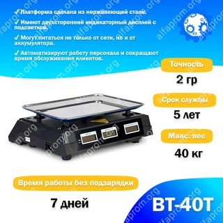 Торговые весы Foodatlas 40кг/2гр ВТ-40Т